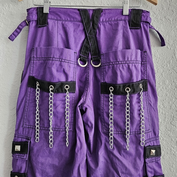 TRIPP NYC✖️Darkstreet Cuff Pants Purple/Black/Silver Metal Chained Cargo SMALL - Picture 7 of 15